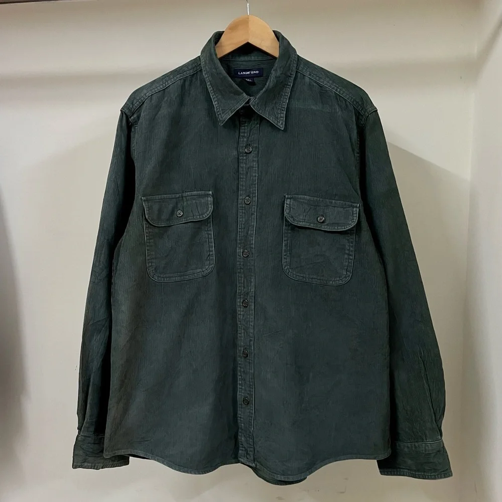 LAND’S END AUTHENTIC DARK GREEN CORDUROY CASUAL SHIRT FOR MEN’S & WOMEN’S - Picture 2 of 7
